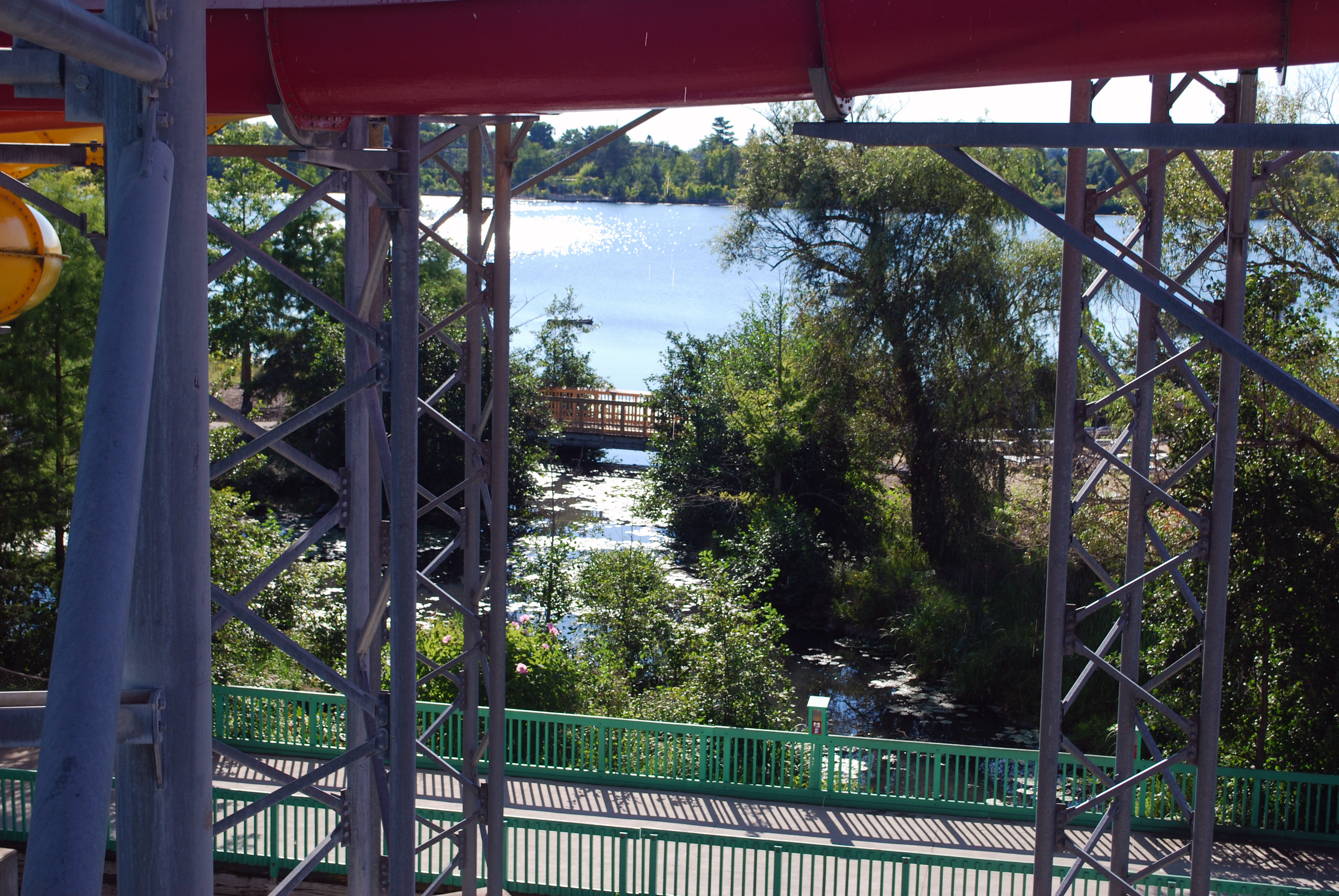 View of Lake Geauga from waterslide tower