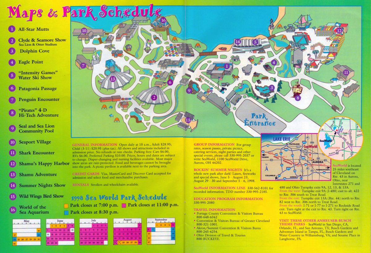 SeaWorld Ohio Map 1998